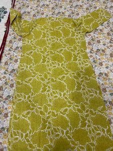 Green Floral Print Kurta- with cute free gift