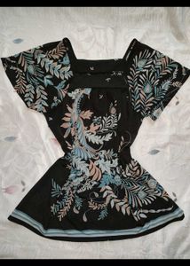 Boho Black Floral Print Top