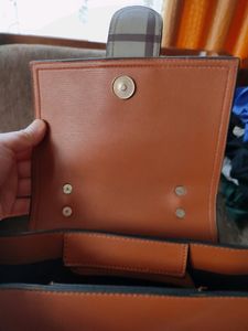 Brown Bucket Shaped Structured Handbag