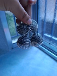 Oxidised Silver Jhumka Earrings