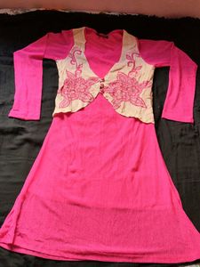 Elegant Pink Kurta with Embellished Vest