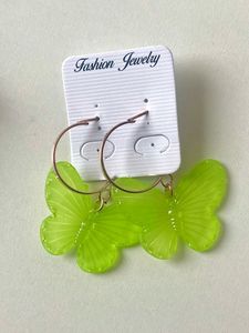 Green Butterfly Hoop Earring