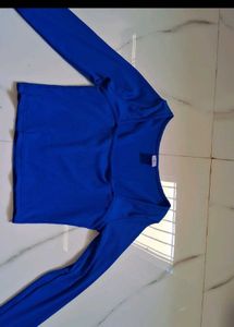 Blue Square Neck Long Sleeve Crop Top