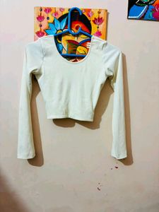Cream Long Sleeve Cropped Top