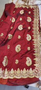 Maroon saree with padded blouse
