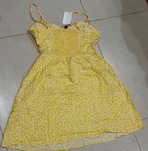 H&amp;M Yellow Floral Mini Dress with Straps