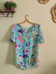 Floral Printed Top (See-through)