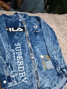 Denim Shirt with Graphic Prints