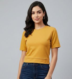 mustard yellow crop top for women (Size-L)