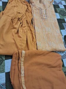 Elegant Mustard Kurta Set hand  stitched with  shi