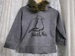 Velvet Grey Cat Print Hoodie