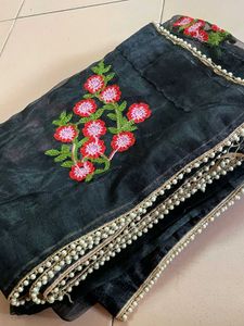 Elegant Black Floral Saree