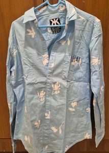 Light Blue Floral Print Casual Shirt