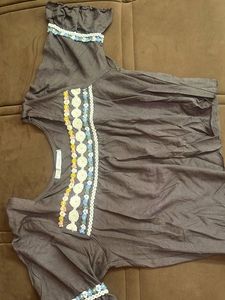 Embroidered Grey Tunic Top