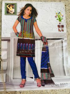 Unstitched Vertical Striped Kurta Set with Dupatta