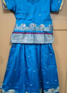 Light Blue Pattu Pavada(Traditional Pattern)