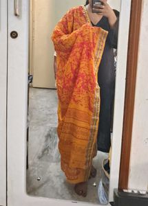 Rangmanch Pure Cotton Bandhni Yellow Dupatta