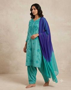 Chikankari suit set with Ombre Dupatta