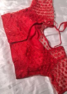 Red Embroidered Net Blouse
