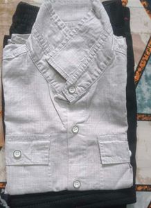 Boys' Blue Checkered Kurta and Beige Pants Set