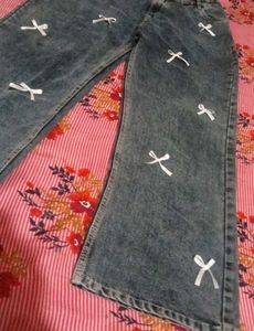 Embroidered Wide Leg Jeans