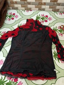 Red &amp; Black Polka Dot Dupatta