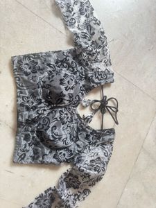 organza with velvet flower padded blouse