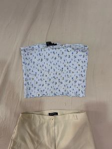 Forever 21 Blue Floral Smocked Tube Top
