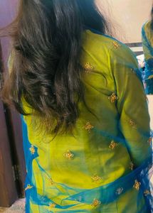 Vibrant Yellow &amp; Blue Indian Kurta Set