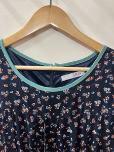Navy Floral Chiffon Tiered Dress
