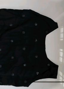 black kurthi side open with flowers details