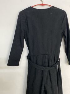 Chic Black Jumpsuit with White Stripes