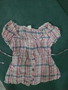 Pink Plaid Puff Sleeve Top