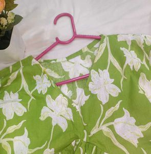 Green Floral Print Flared Kurta Top