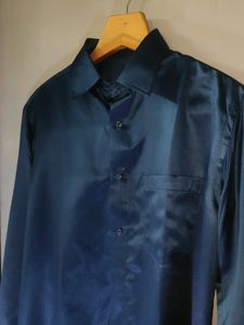 Silk Shirt Tailor Stitched Navy Blue
