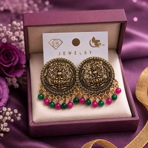 Antique Gold Round Jhumka Earrings