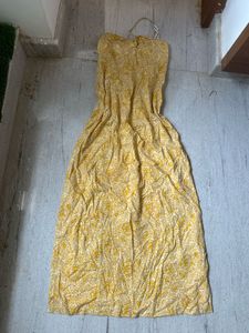 Yellow Floral Strapless Maxi Dress