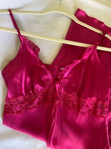 Vibrant Pink Lace Trim Babydoll Nightie