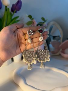 Boho Oxidised Silver Jhumka Earrings