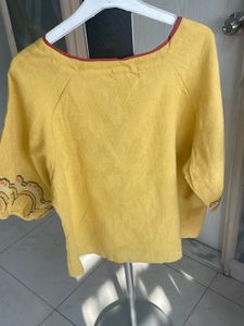 Sale 298 Yellow Embroidered Sleeve Top