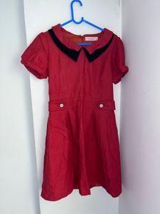 80’s vintage Red Collared Puff Sleeve Dress