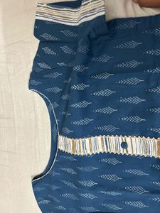 Stylish Teal Kurta Set with Striped Palazzos