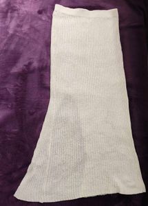 Elegant Cream Ribbed Full Length Slit Skirt