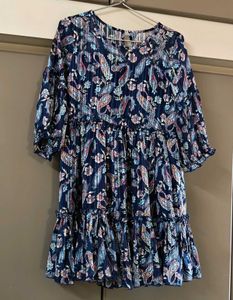 Navy Blue Paisley Print Tiered Dress