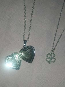 Heart Locket &amp; Clover Necklace Set