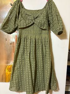 Olive Green Eyelet Dress