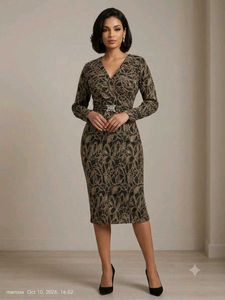 Elegant Printed Midi Dress with Belt