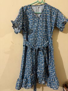 Blue Floral Print Mini Dress