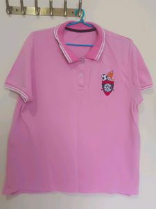 Pink Polo Shirt with Sports Emblem