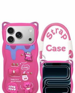 New iPhone 17 pro Cute Pink Phone Case with Strap